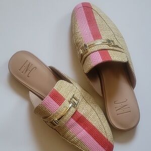 Woven Raffia Mule with Red-Pink Stripe